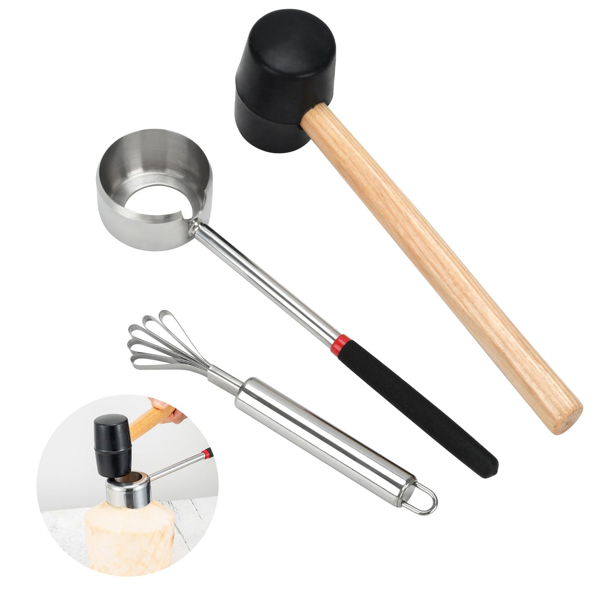 BJSSBJH coconut opener tool set with steel blades for easy coconut prep