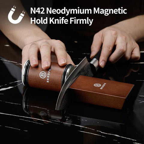 BKXOFH knife sharpener with diamond disc removes burrs for sharper edges.