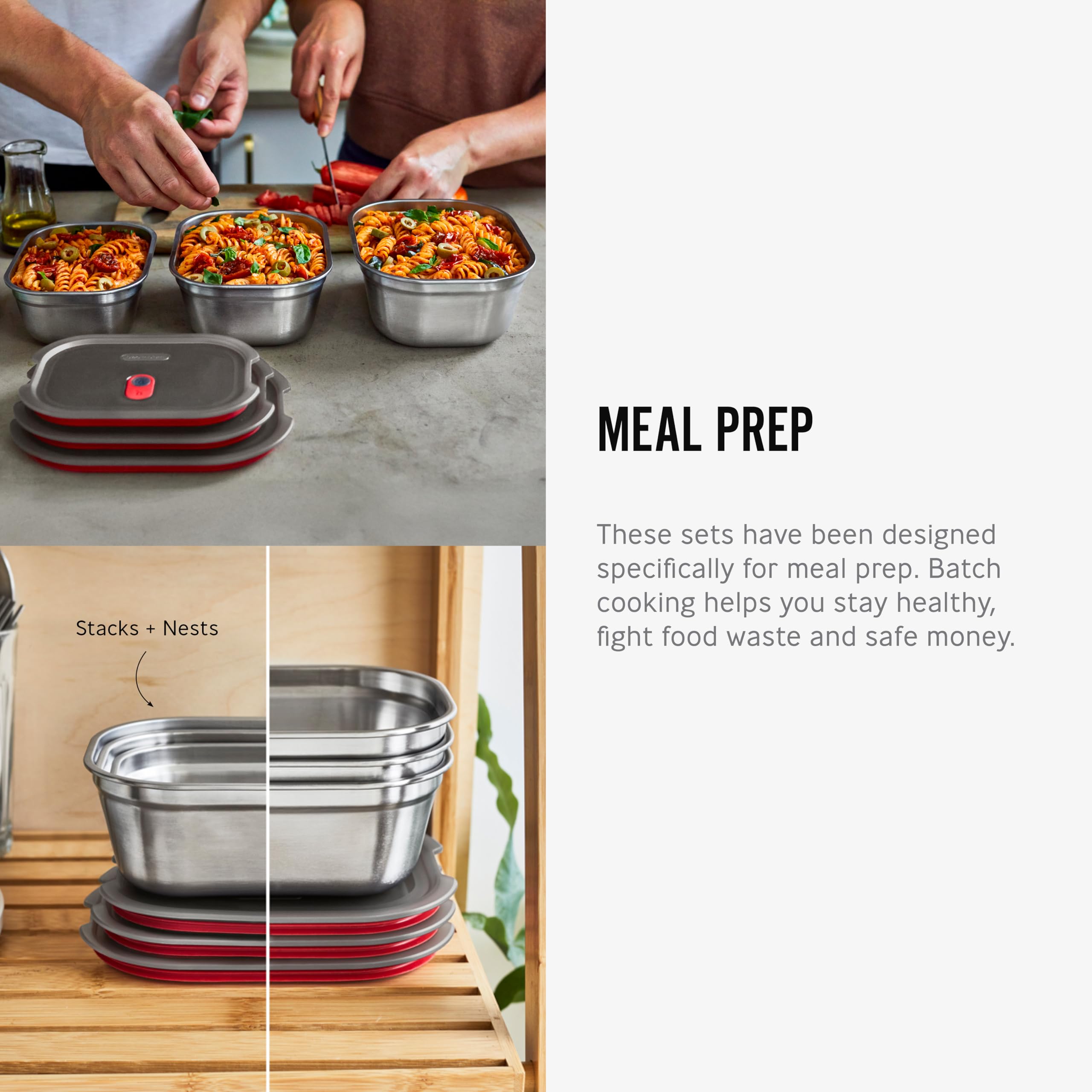 BLACK + BLUM stackable design saves pantry space