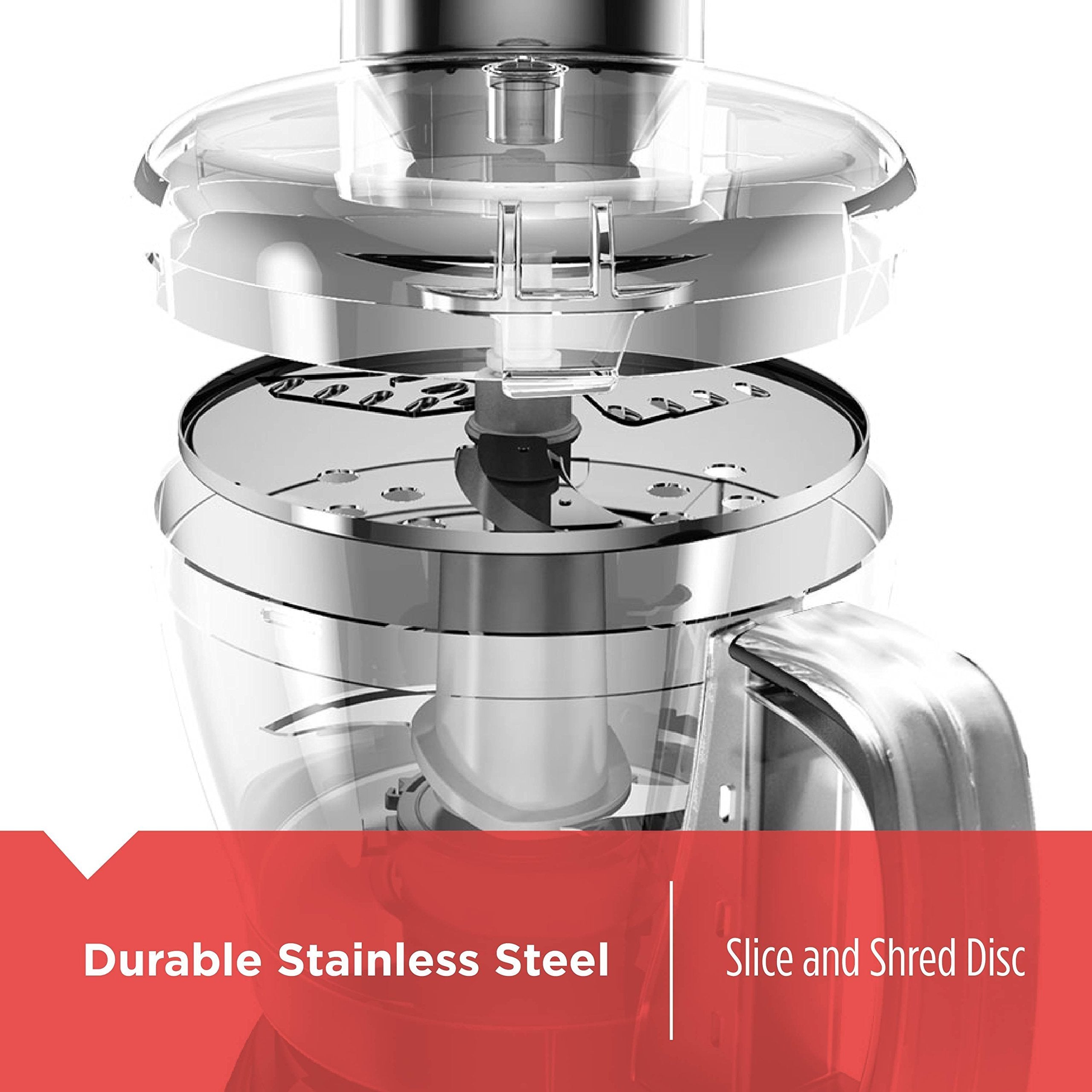BLACK+DECKER FP1600B reversible disc enables slicing and shredding versatility.
