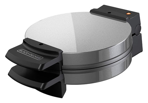 Black+Decker WMB500 waffle maker top view showing chrome housing and safety handle