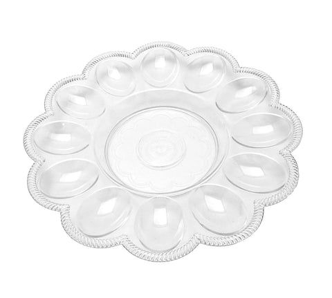Crystal-clear design highlights colorful eggs at events and buffets.