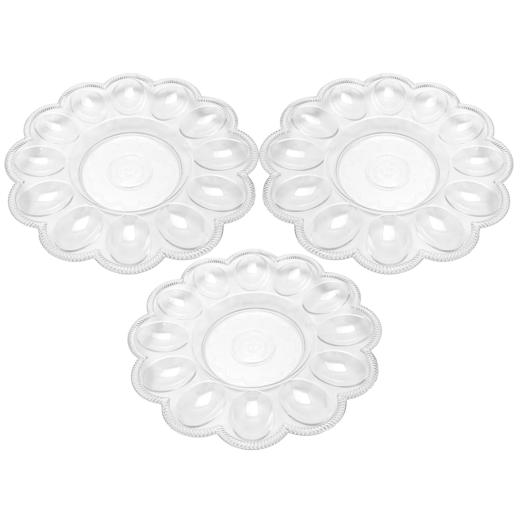 Black Duck Brand crystal-clear deviled egg tray, 9.5-inch diameter, ideal for elegant parties.