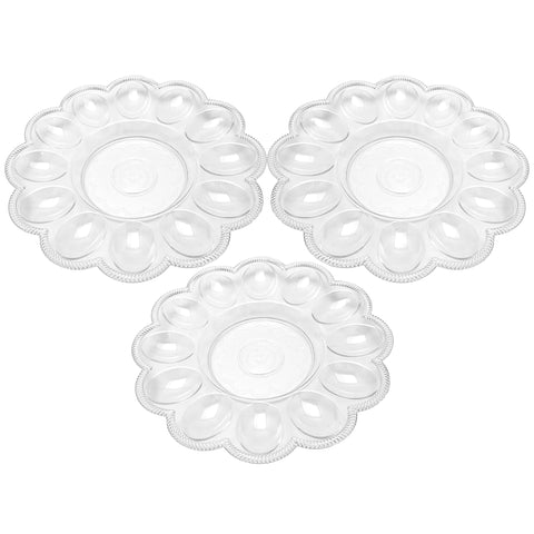 Black Duck Brand crystal-clear deviled egg tray, 9.5-inch diameter, ideal for elegant parties.
