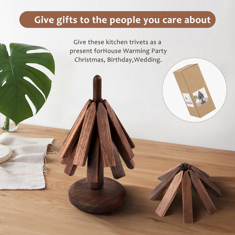 Black Walnut Trivets unfolded to eight-inch diameter for cookware