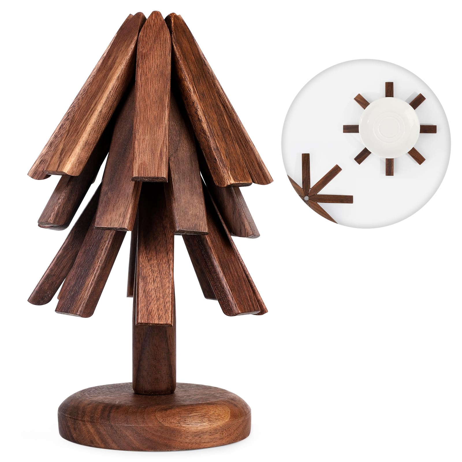Black Walnut Trivets with tree design protecting countertops during meals