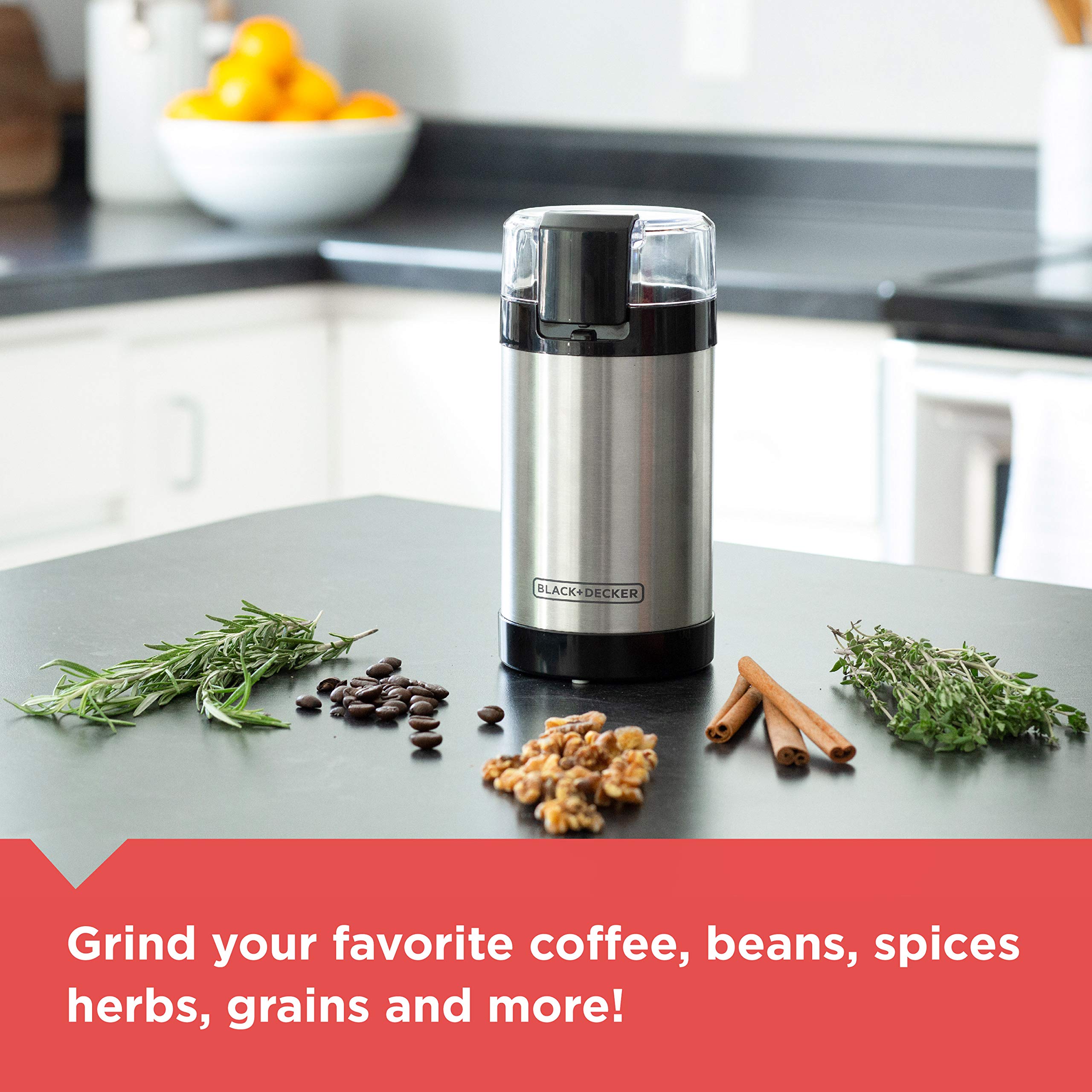 BLACK+DECKER One Touch Coffee Grinder capacity of 2/3 cup shown