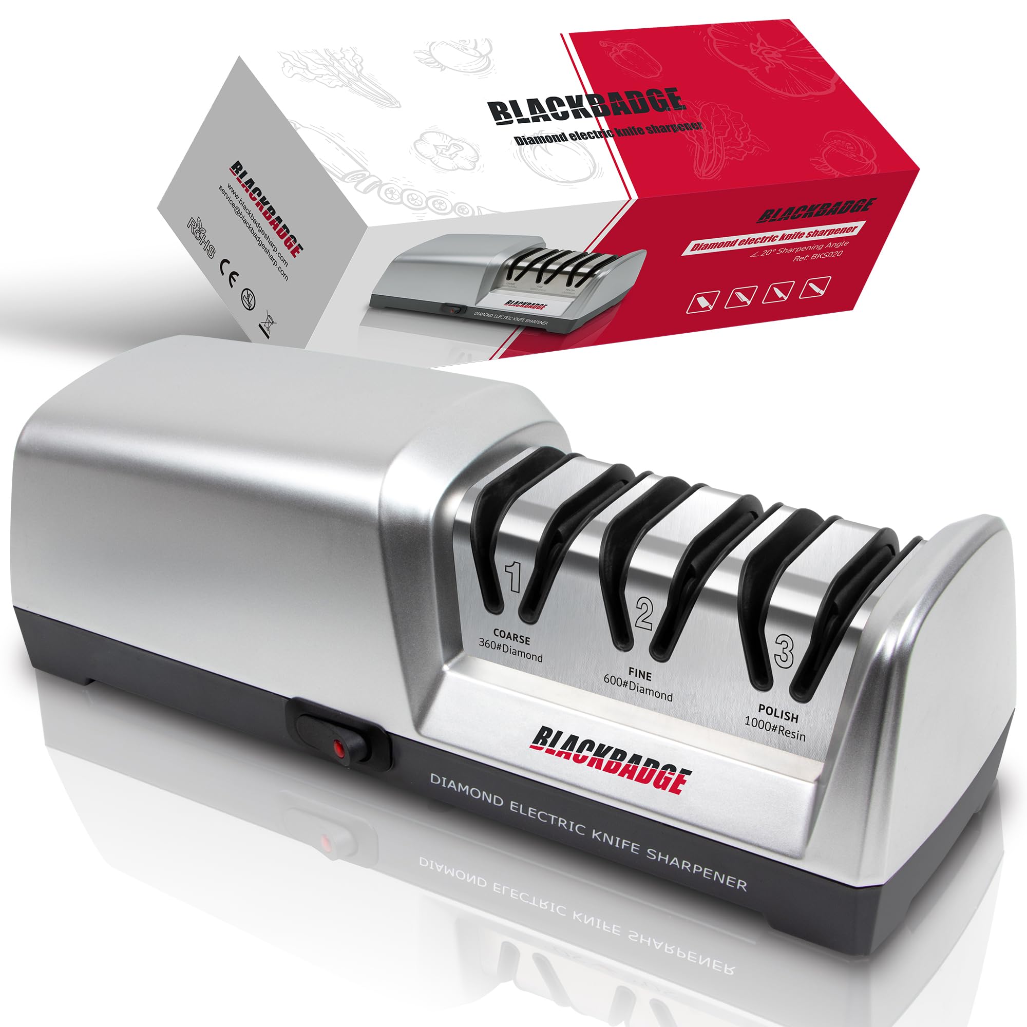 BLACKBADGE sharpener with diamond stages for precise edge restoration