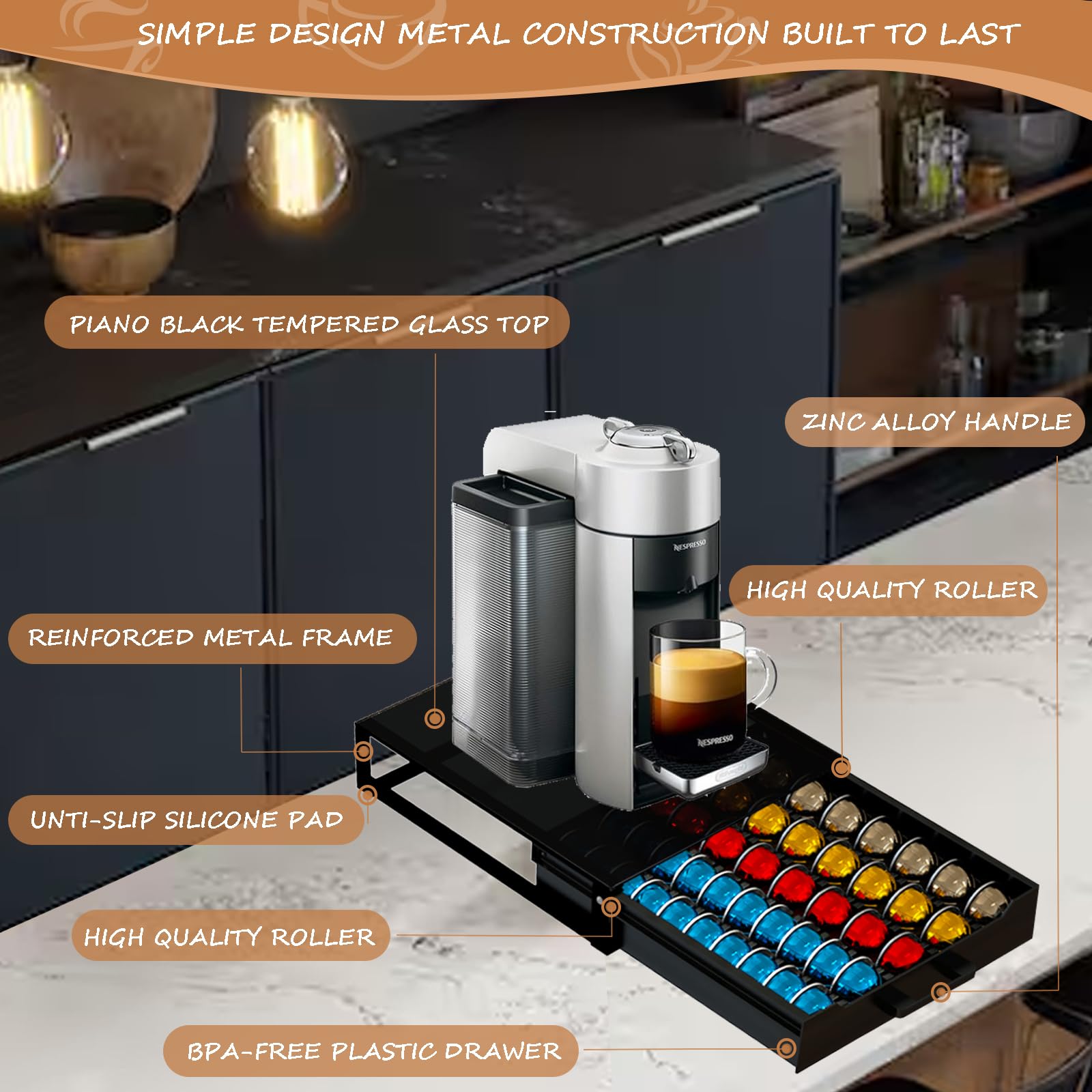 BLACKSMITH FAMILY Deluxe black tempered glass top adds modern kitchen style
