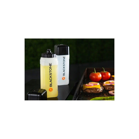 Blackstone plastic squeeze bottle with nozzle helps controlled drizzle of sauces.