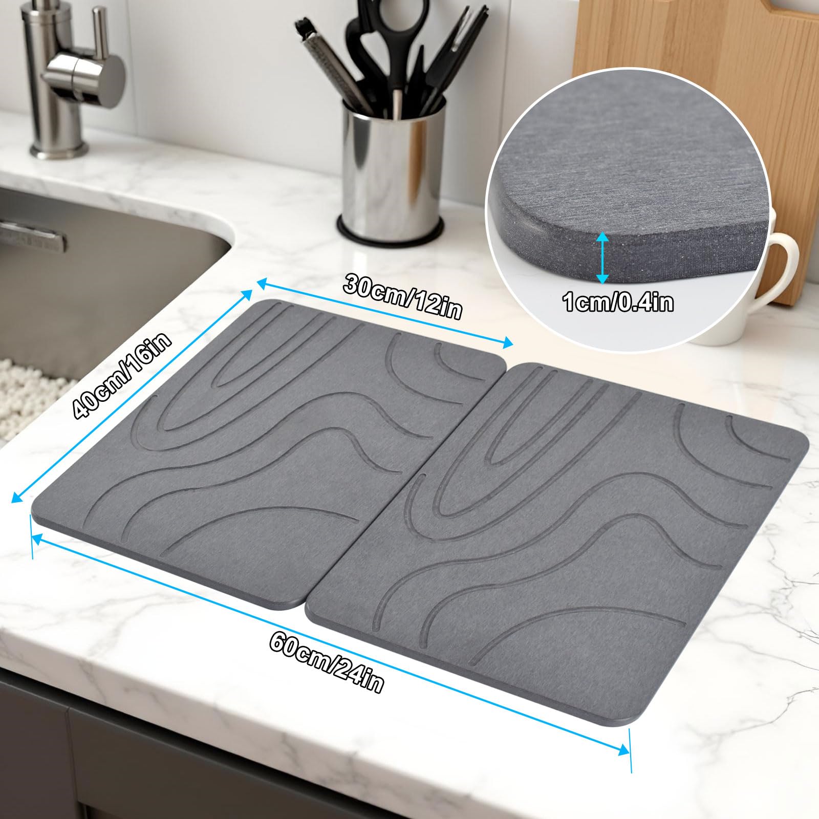 Blaithom stone drying mat on counter drying dishes efficiently.