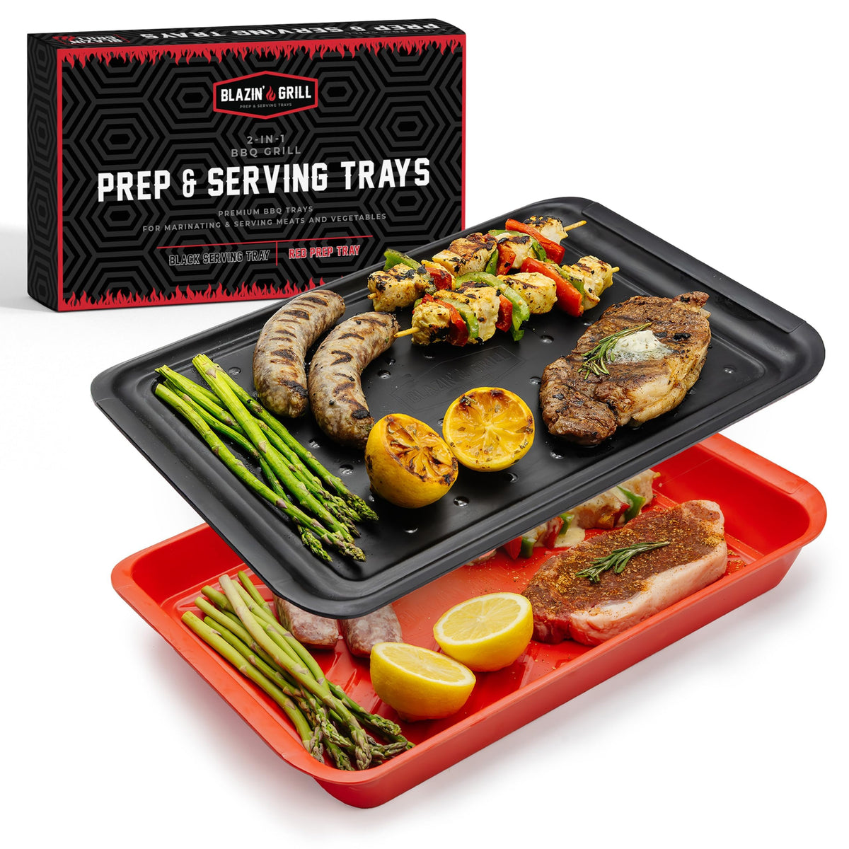 BLAZIN' GRILL prep and serve trays, stackable design for easy BBQ prep and presentation.