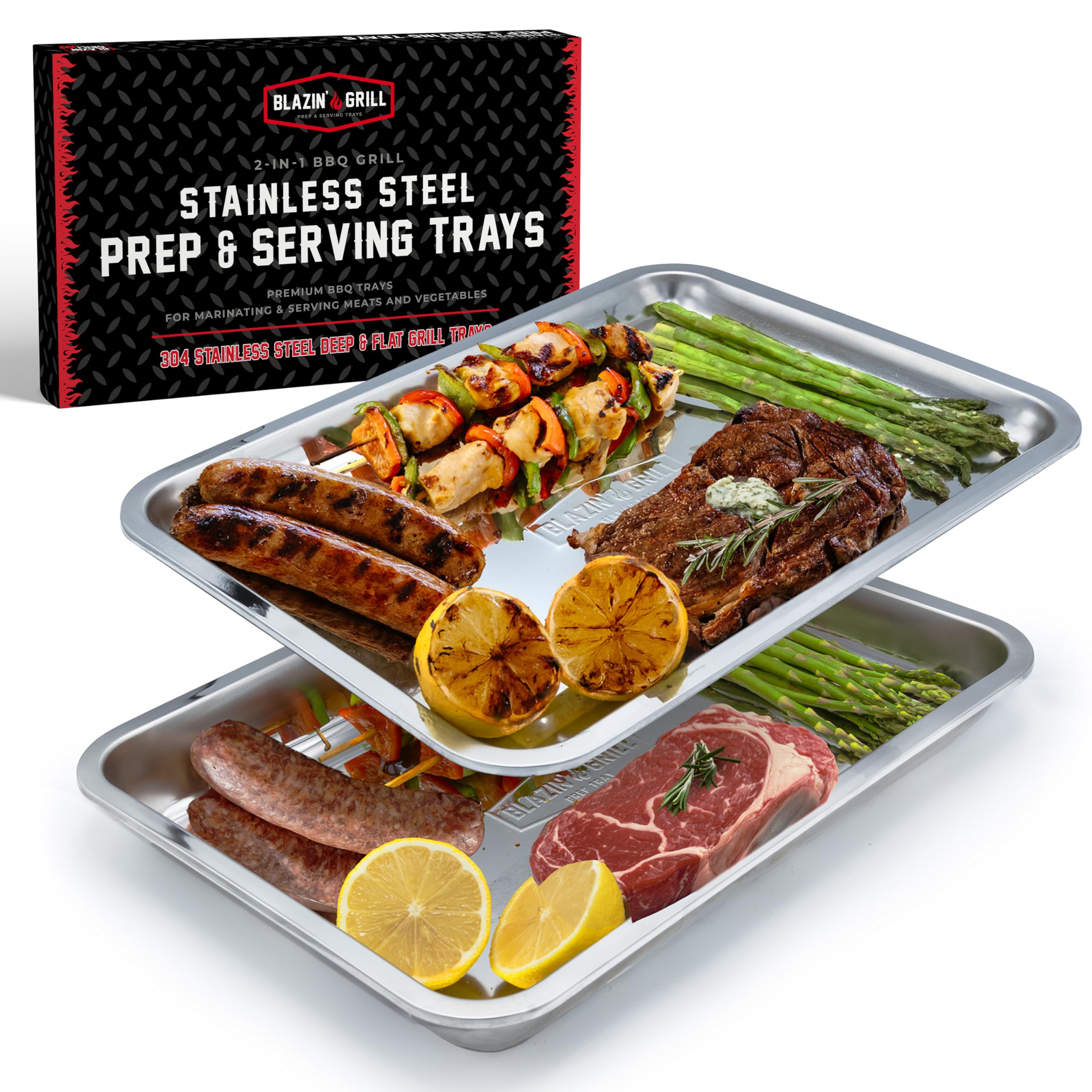 Blazin' Grill prep trays stackable 2-pack for seamless prep to grill transition.