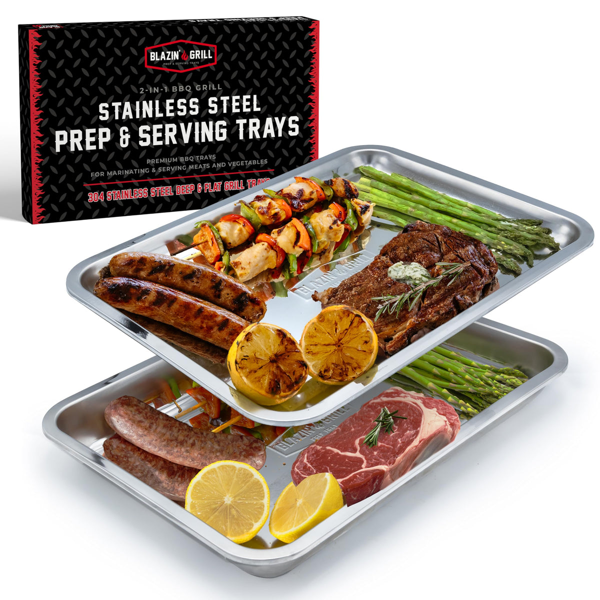 Blazin' Grill prep trays stackable 2-pack for seamless prep to grill transition.