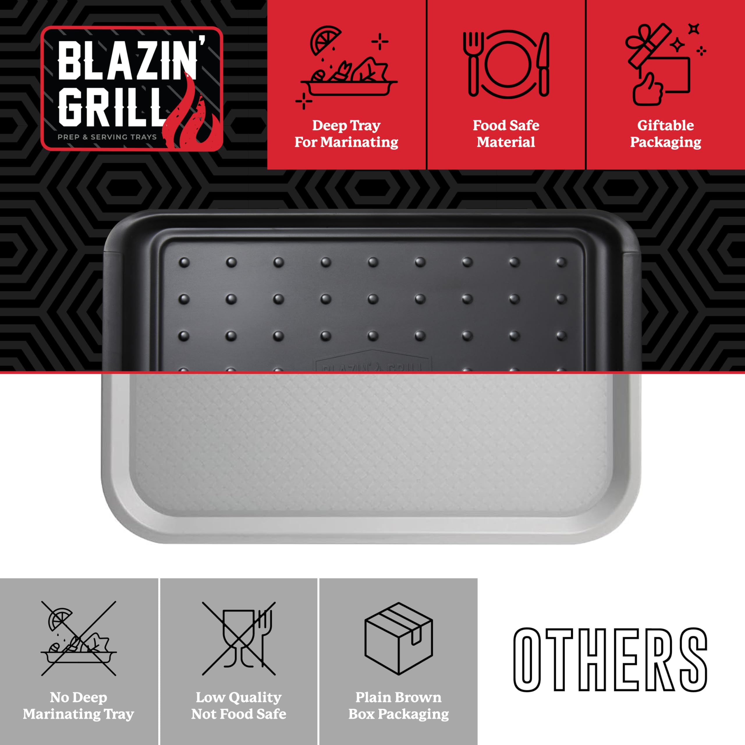 BLAZIN' GRILL top plating tray showcases cooked dishes for attractive serving.