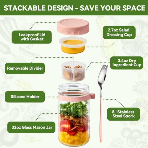 BLAZPATH Mason jar with 8-inch stainless steel spork for easy scooping.