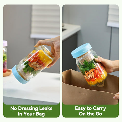 Blazpath Salad Pod Mason Jar lid with gasket to prevent leaks.