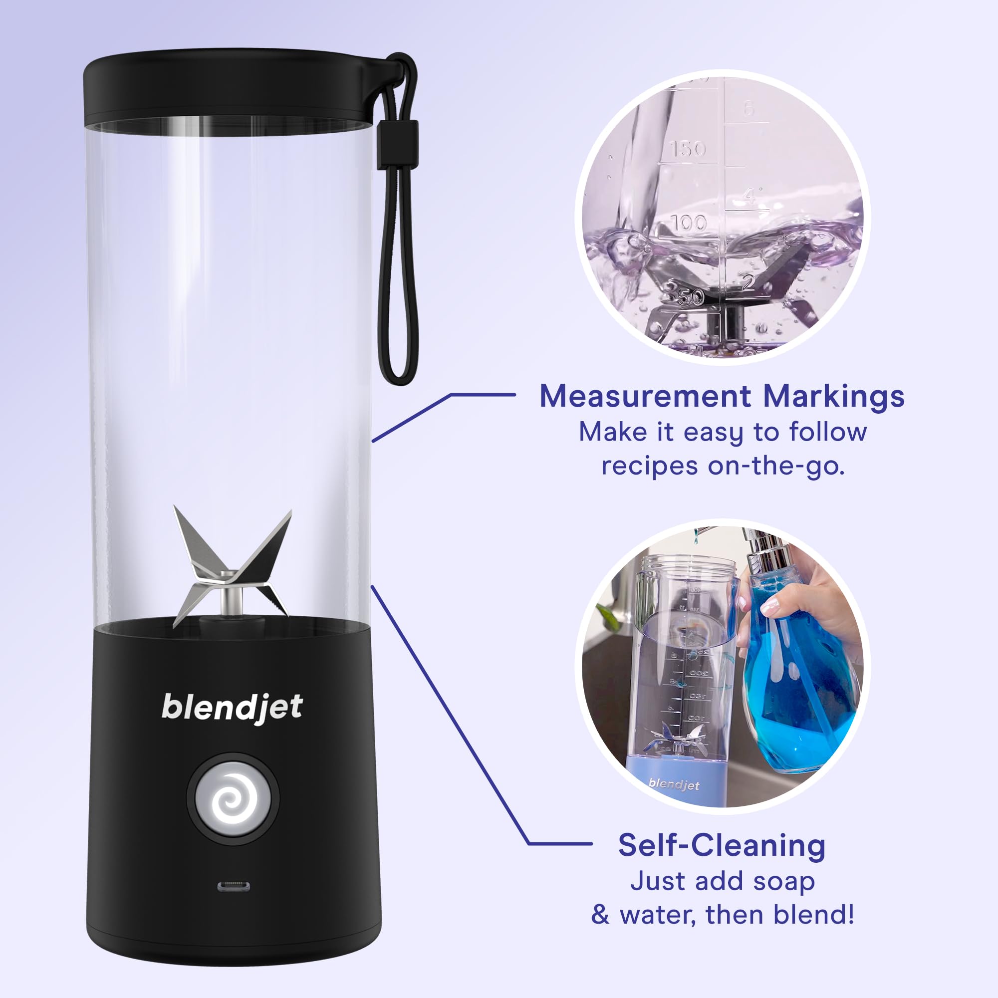 BlendJet 2 mint self-cleaning cycle demonstrates fast cleanup