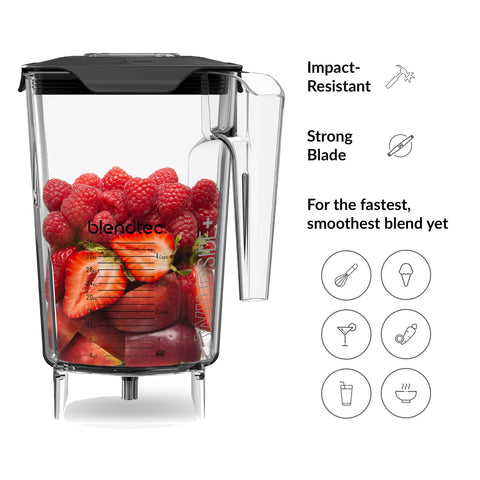 Blendtec WildSide+ blade closeup shows blunt, thick design for safer blending.