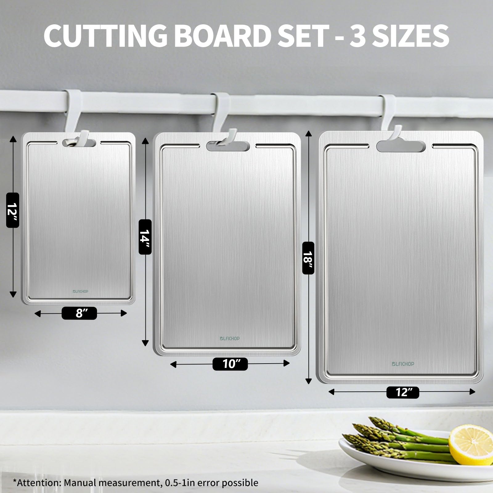 Blfichop titanium cutting board dual surface for fruits and vegetables.