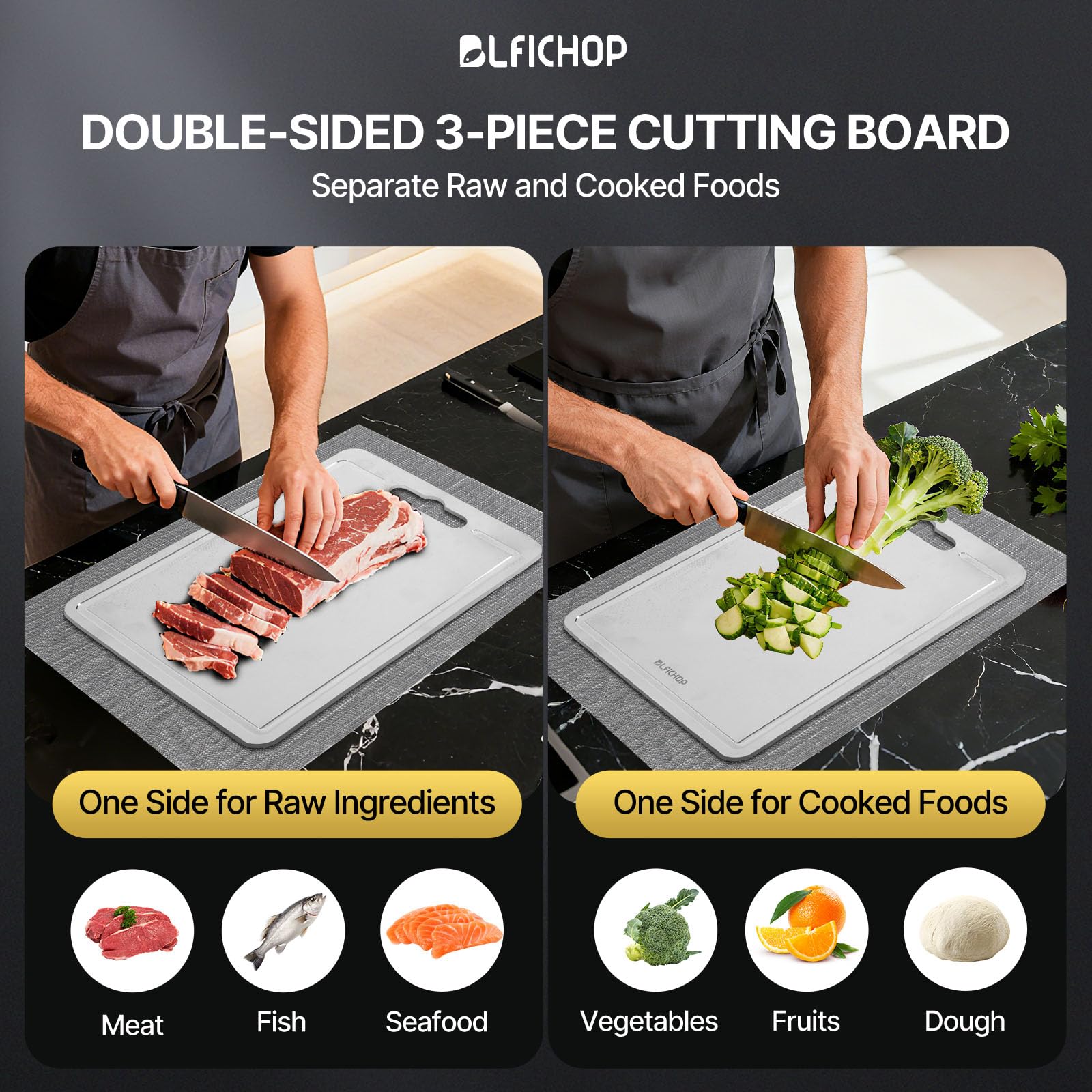 Blfichop titanium cutting board double-sided for meat prep and seafood.