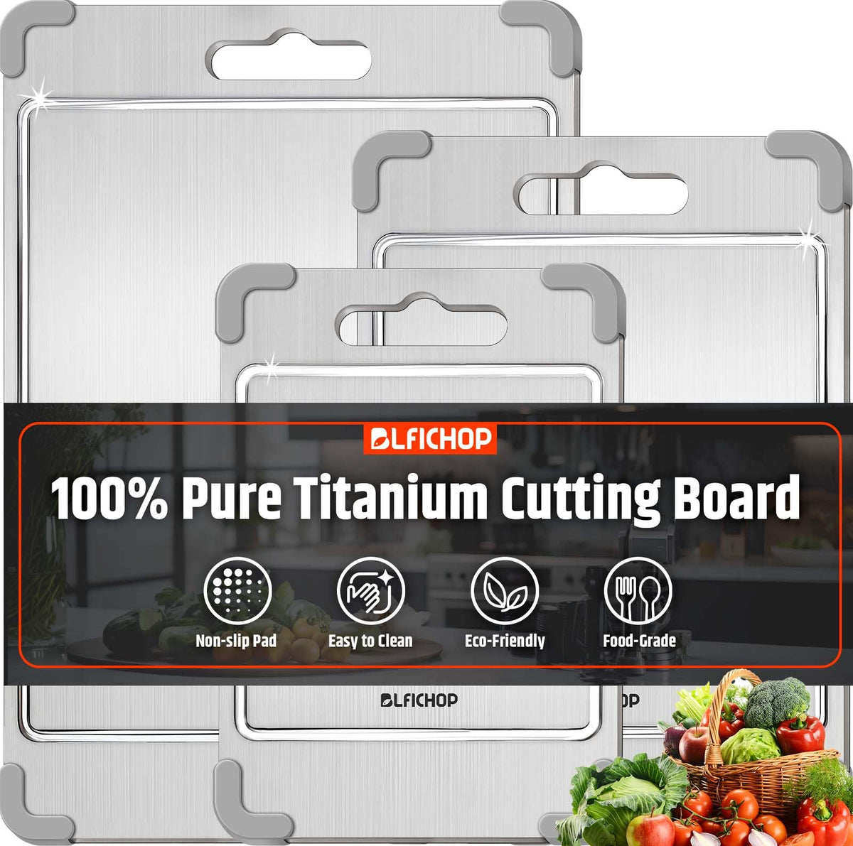 Blfichop titanium cutting board double-sided for separate raw meats and vegetables, safer prep.