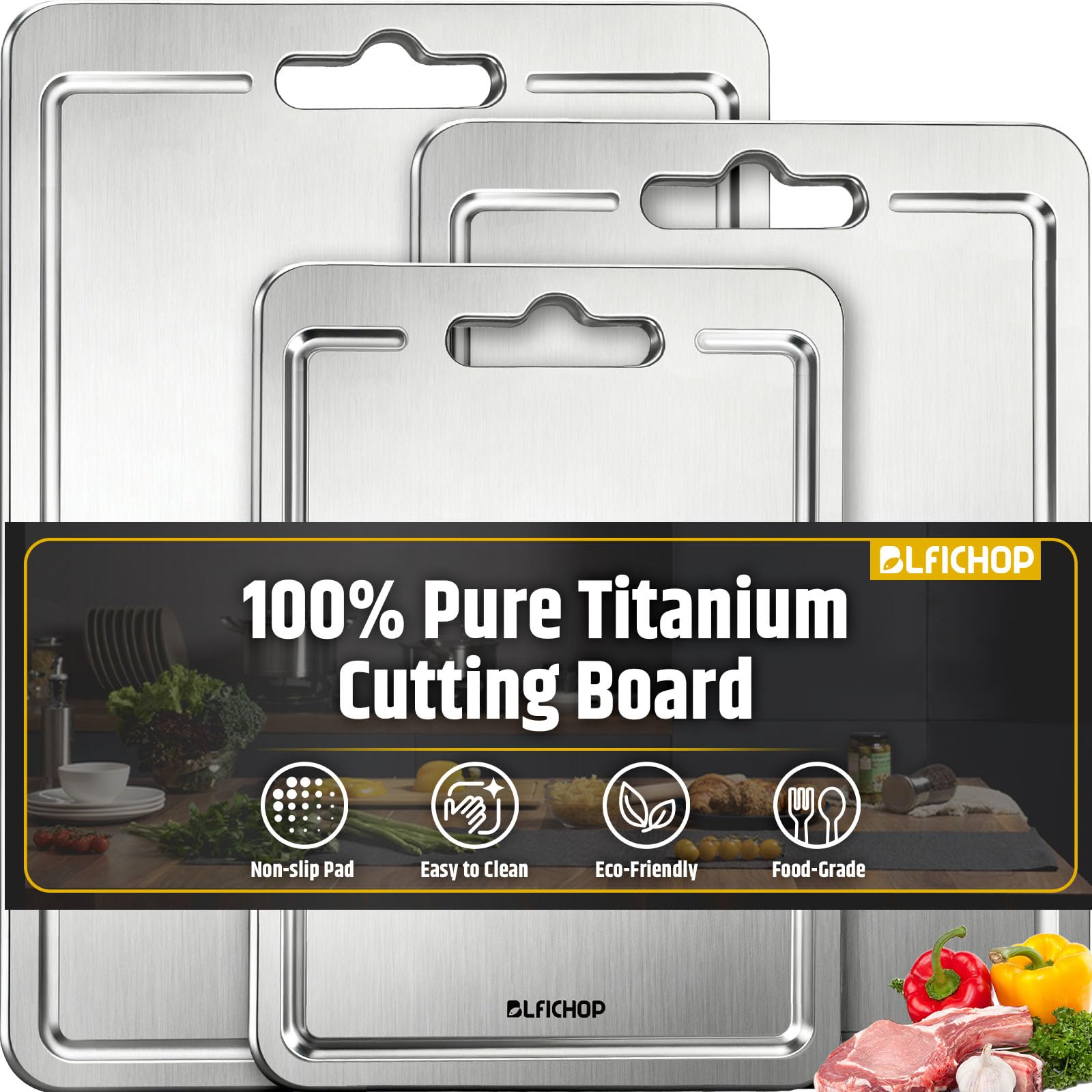 Blfichop titanium cutting board with juice groove keeps juices contained during prep.