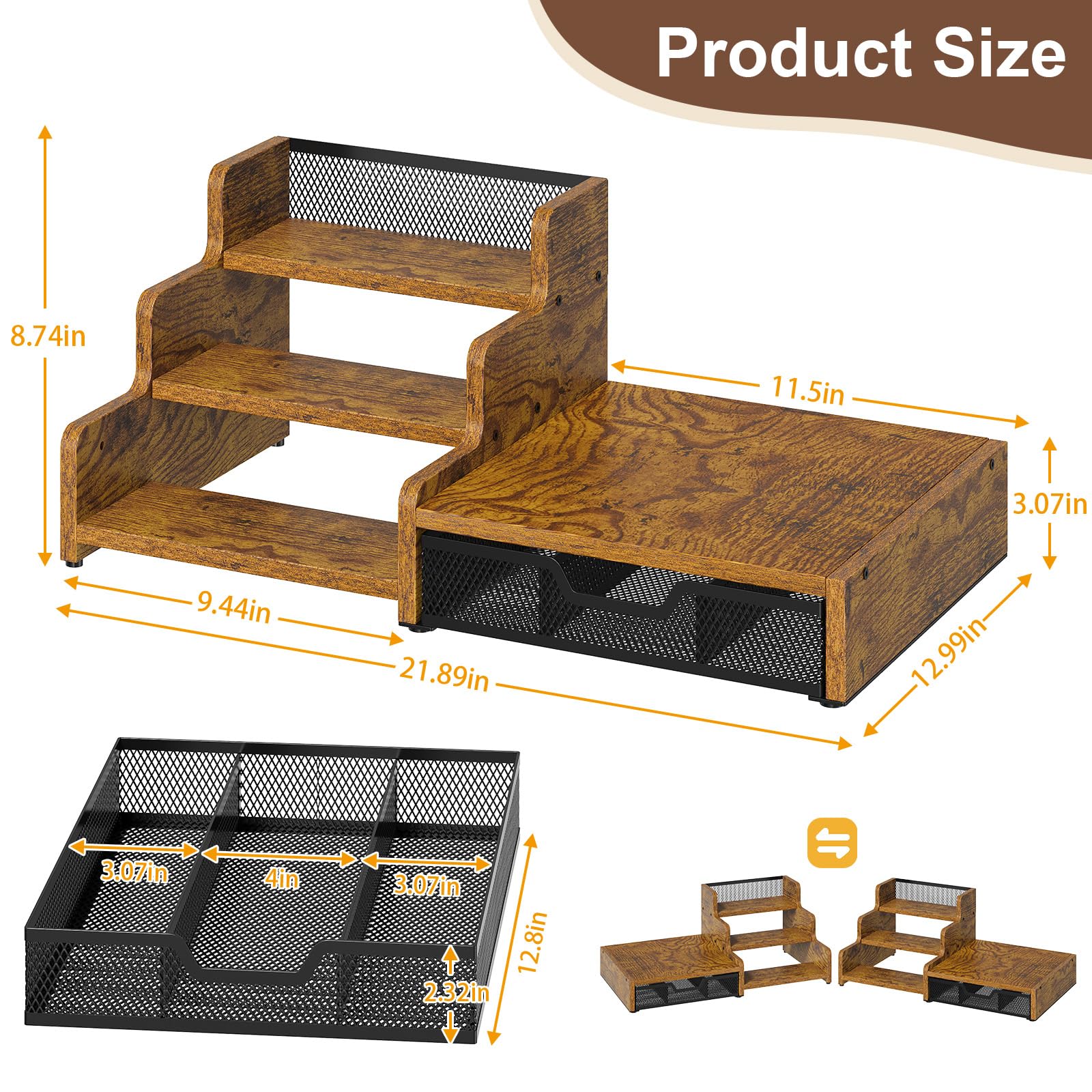 Bliesosfud three-tier syrup rack keeps syrups visible and within arm's reach.