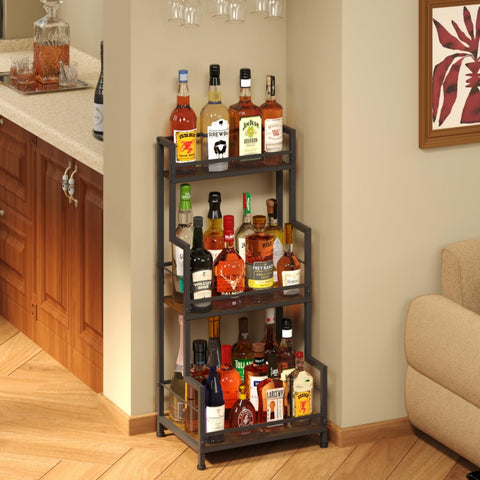 Bliesosfud trapezoid liquor stand stepped shelves provide effortless bottle access.