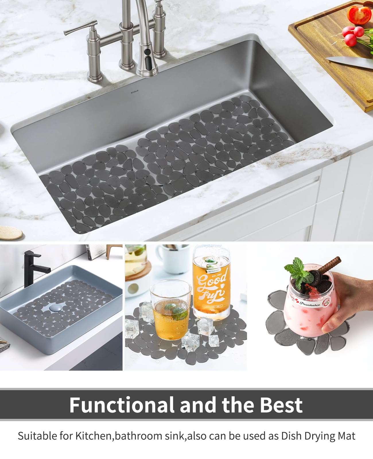 Bligli Pebble Sink Mat stainless-compatibility provides protection for metal sinks.