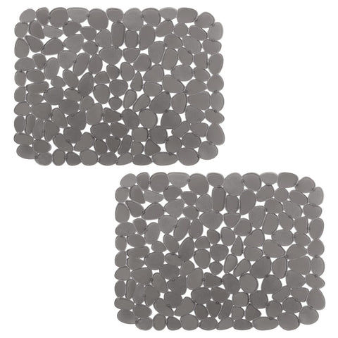 Bligli Pebble Sink Mat two-pack in grey protects sink surfaces while cushioning delicate dishes.