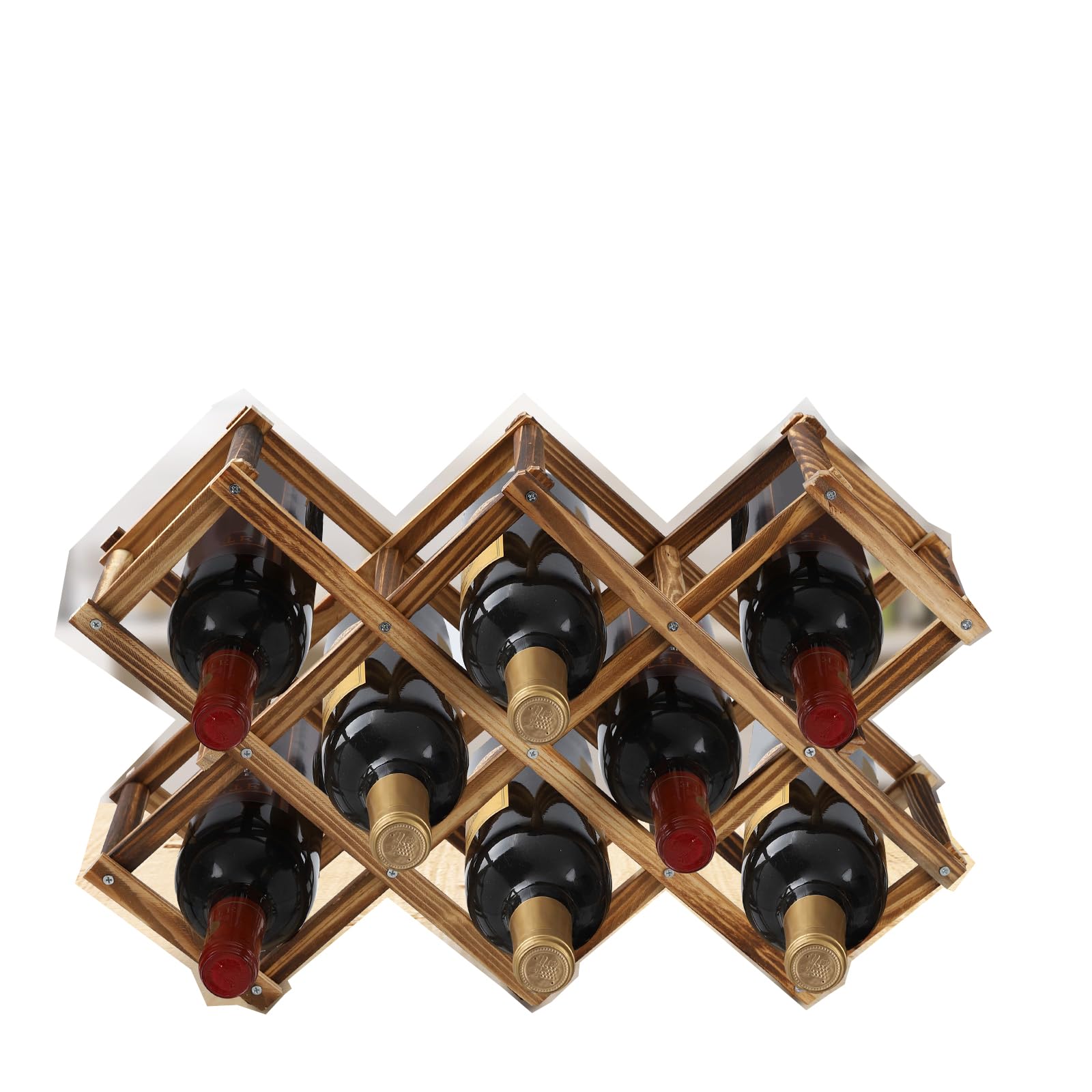 BlissfulScape freestanding wine rack holds 10 bottles for countertop storage.