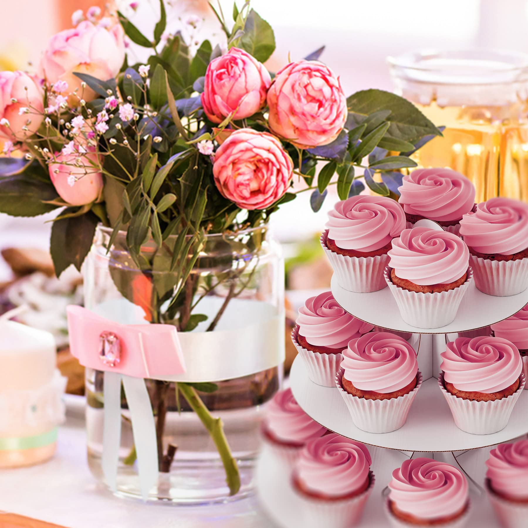 Blissur Cupcake Stand Tower side view highlights sturdy three-tier design