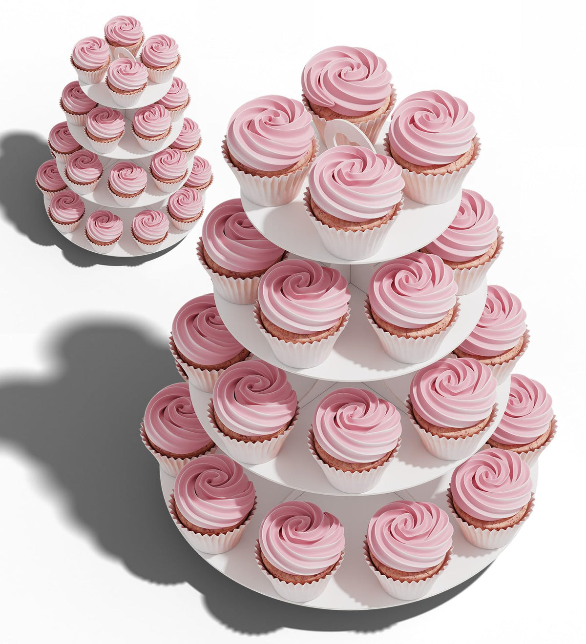 Blissur two-pack white four-tier cupcake stand displays desserts for parties.