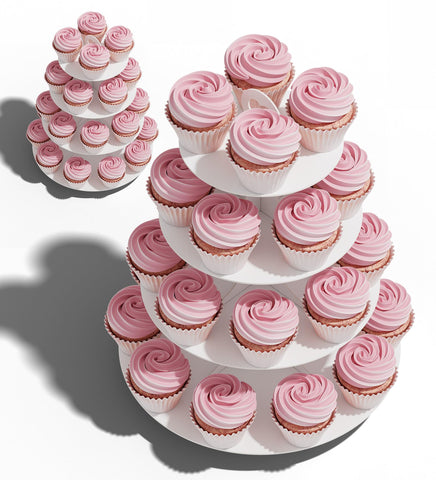 Blissur two-pack white four-tier cupcake stand displays desserts for parties.