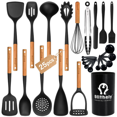 Blithely 25-piece silicone utensils set for nonstick cookware.
