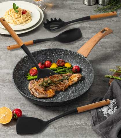 Blithely silicone ladle with wooden handle, heat resistant for soups and stews.