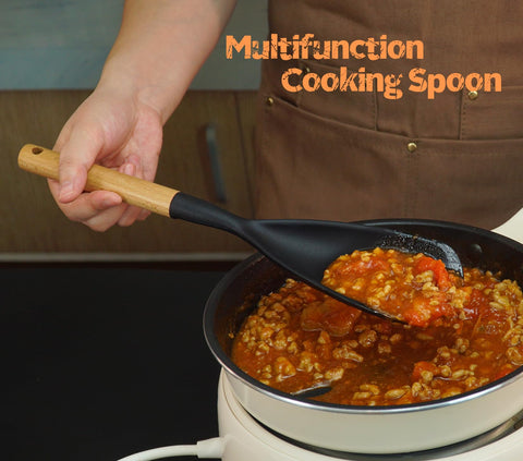 Blithely solid turner designed for stirring and serving at high heat