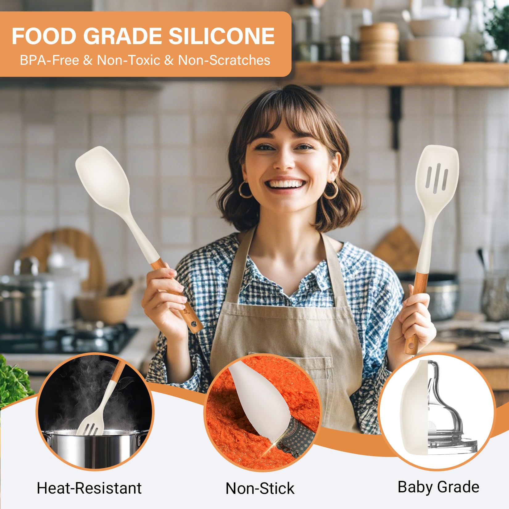 Blithely nonstick silicone kitchen tools protect cookware during cooking