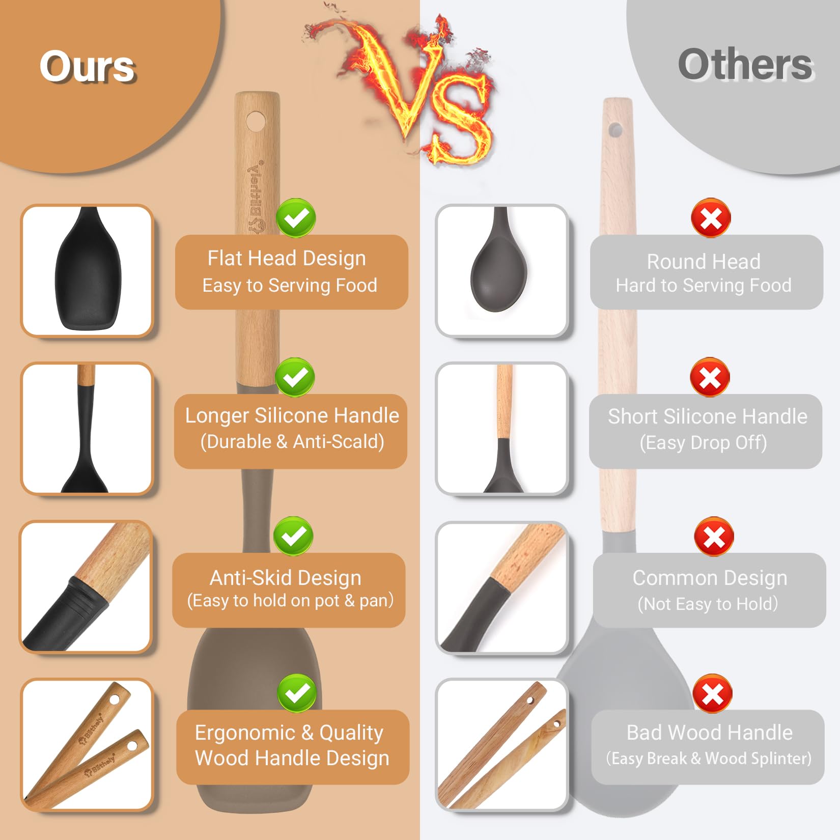 Blithely silicone surface is non-scratch on nonstick cookware.
