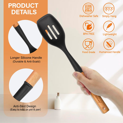 Blithely slotted silicone spoon drains excess broth for healthier meals.