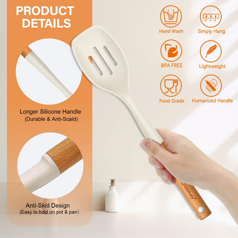 Blithely slotted silicone spoon drains broth for healthier meals