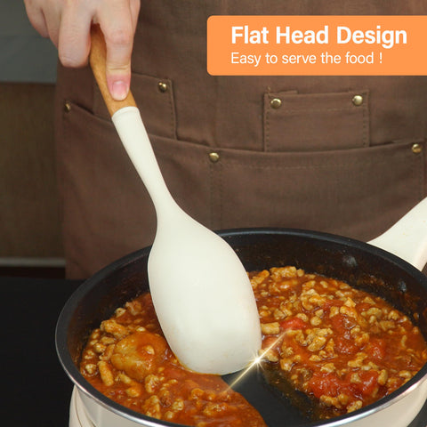 Blithely solid spoon with wooden handle ideal for precise portioning