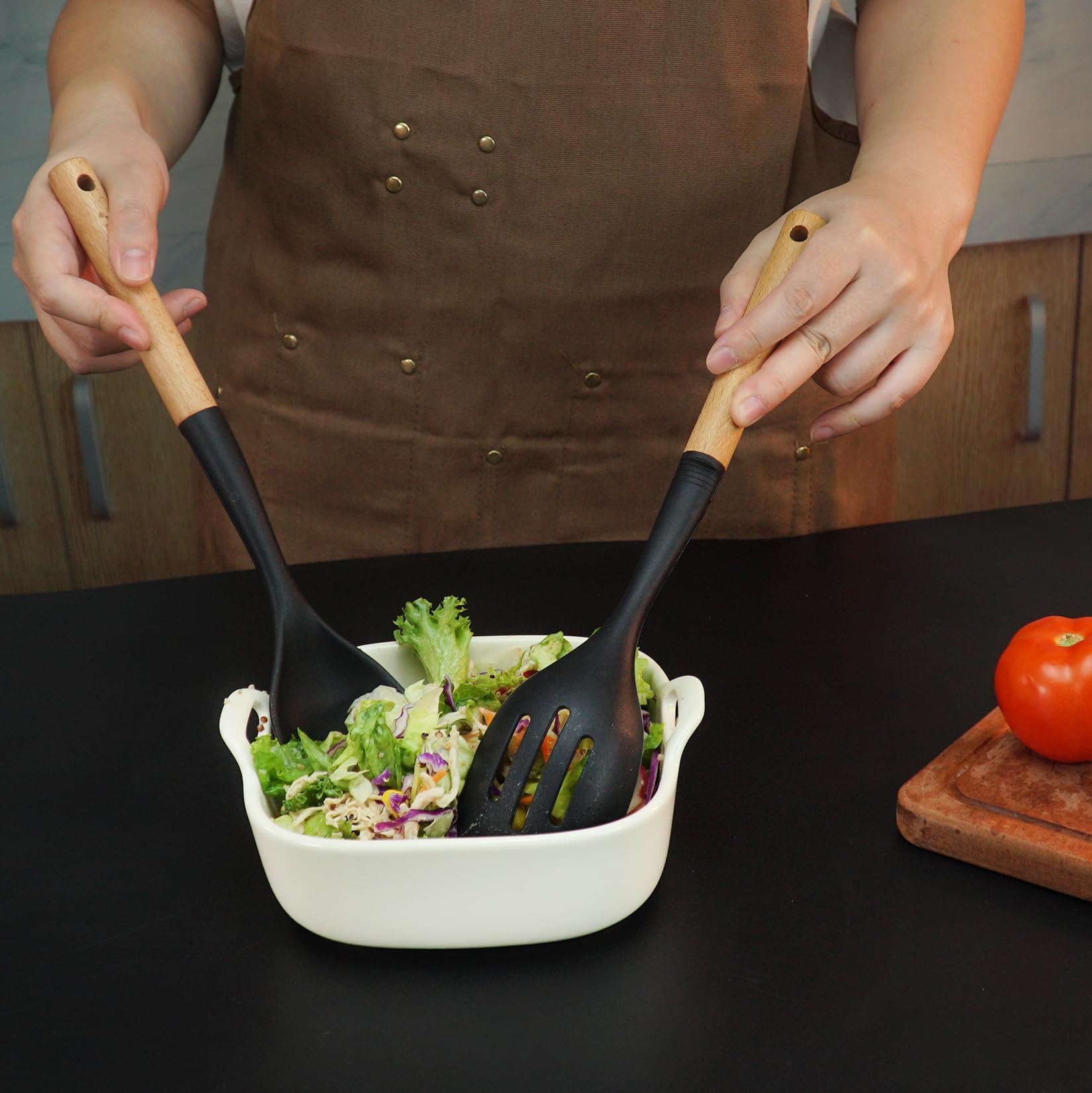 Blithely wooden-handle spoon series offers ergonomic grip and heat protection.