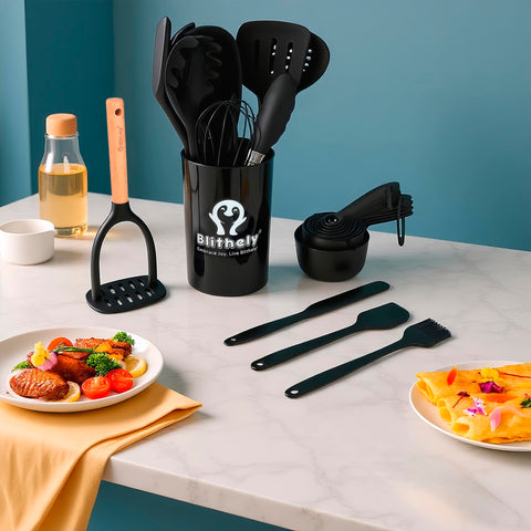 Blithely wooden-handle utensils with a smooth, secure grip.