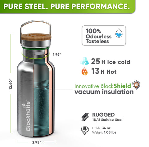 Blockhütte bottle keeps drinks cold or hot for hours during workouts