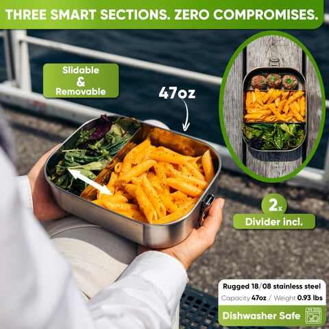 Blockhuette lunch box showing a three-compartment layout for organized meals.