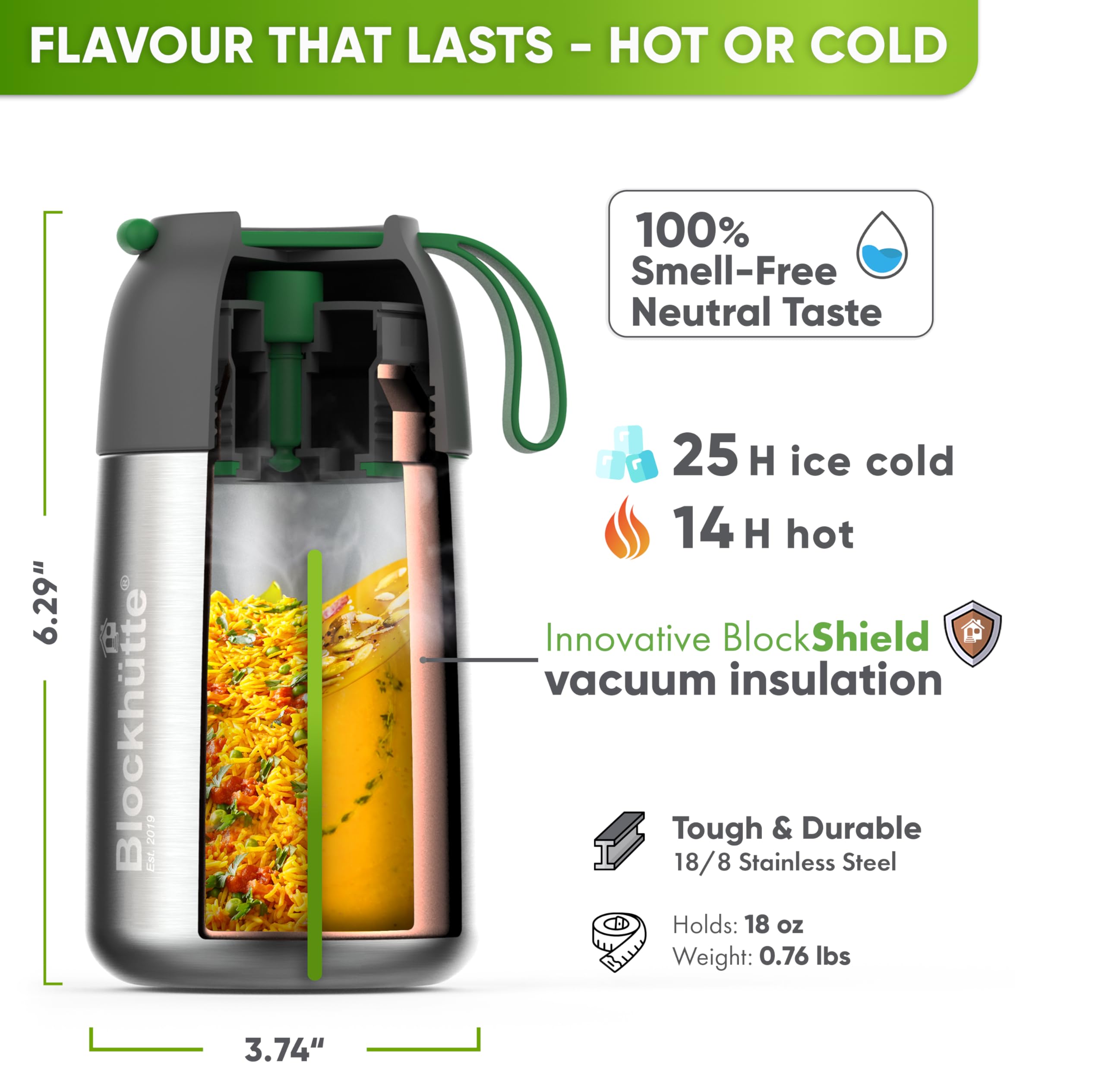 Blockhuette kid friendly thermos with spork included for school meals