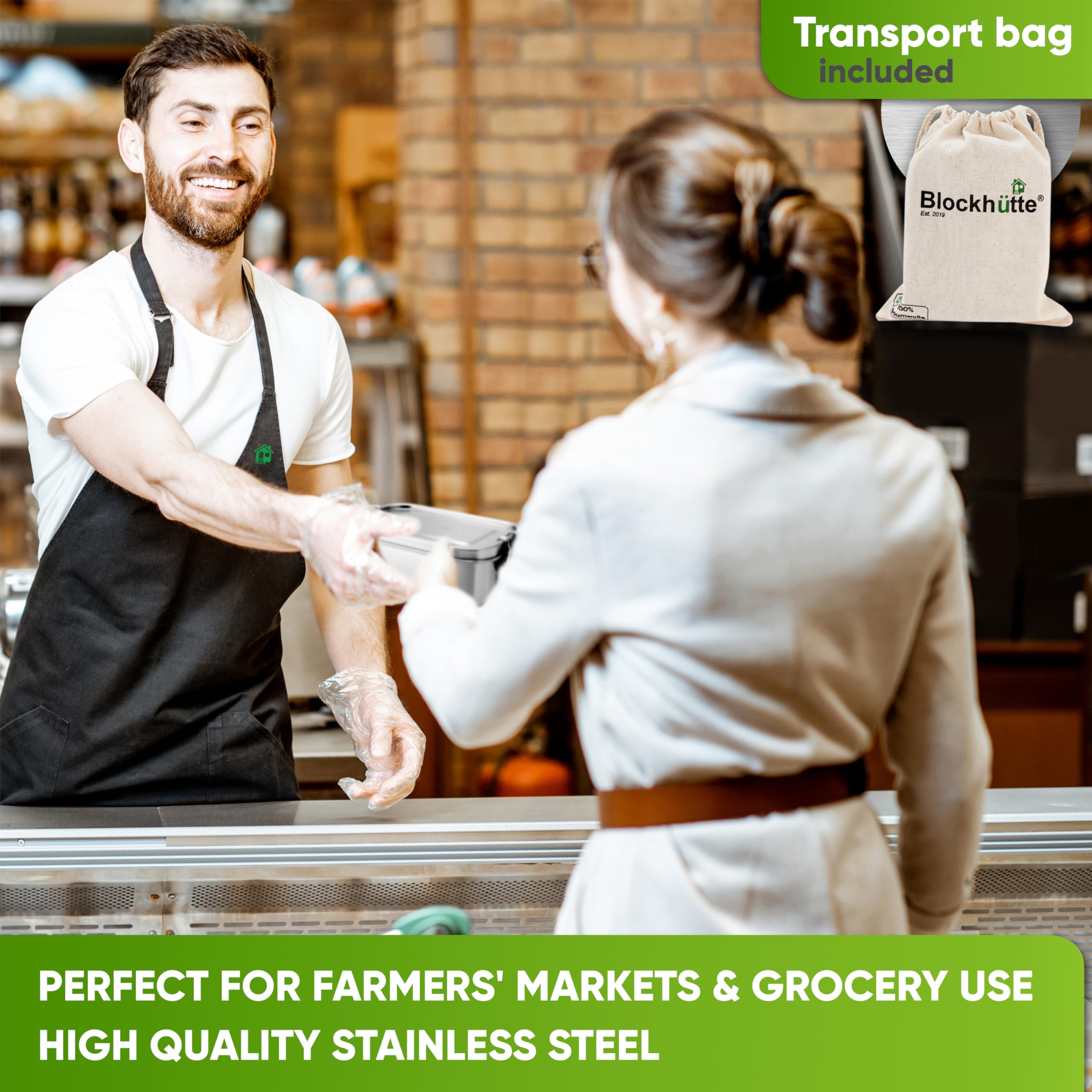 Blockhuette travel-friendly metal lunchbox fits in bags for on-the-go meals.