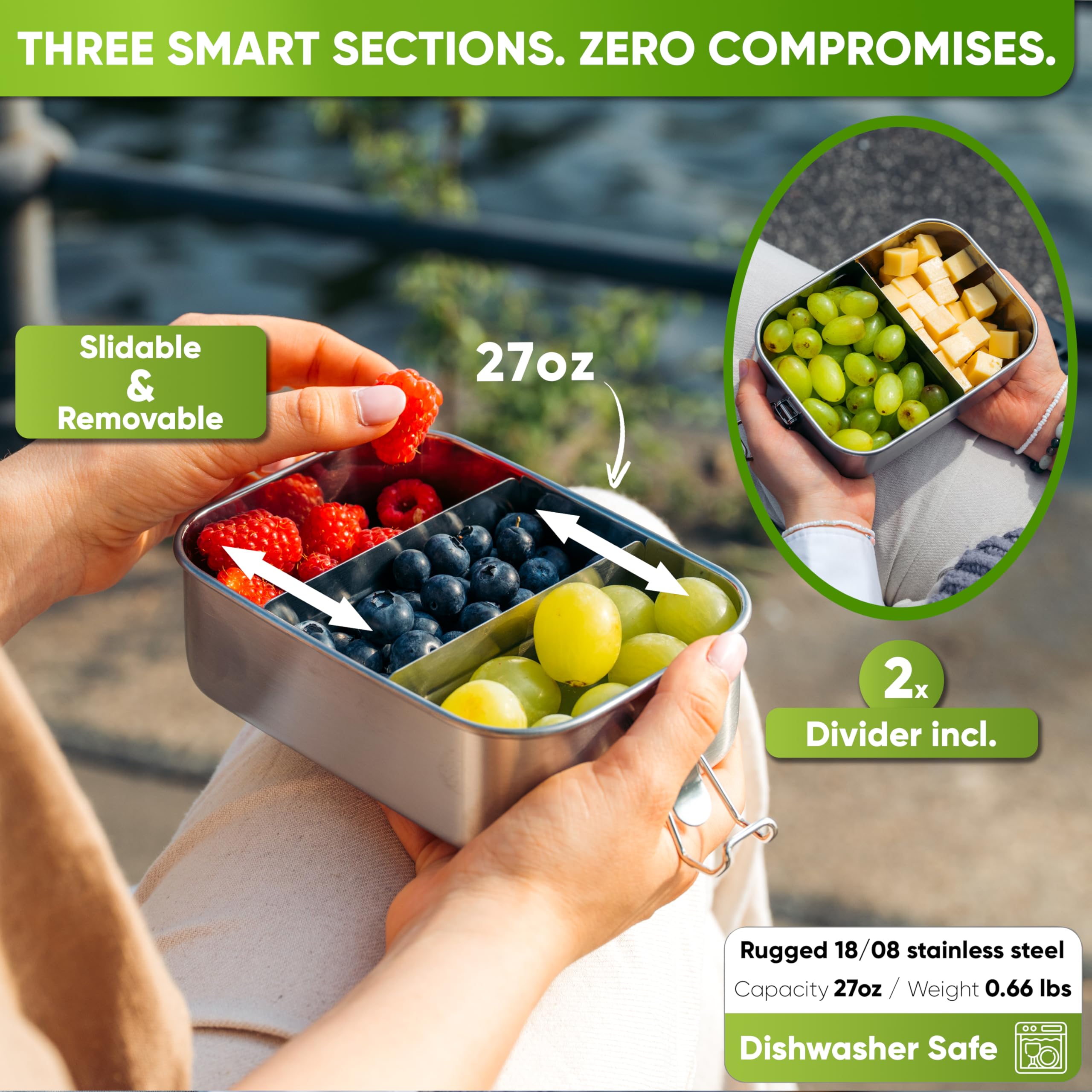 Blockhütte lunch box with leak-proof seal keeps contents secure during travel and work.